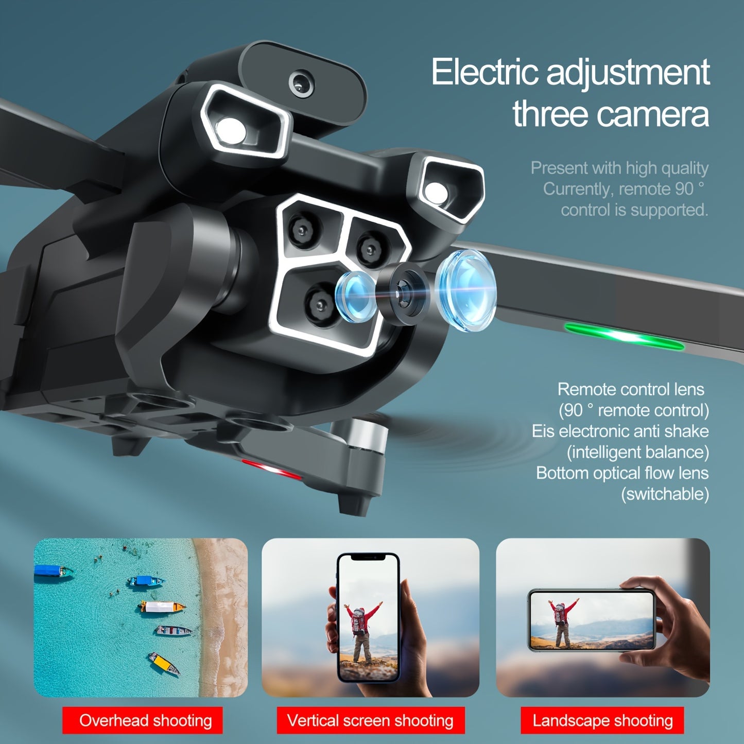 4K HD Three Camera Brushless Drone - Intelligent Obstacle Avoidance, Auto Return, One-Touch Take-Off/Landing, 360° Beauty Mode, 3 Rechargeable Batteries, Carrying Case, Wi-Fi Connectivity