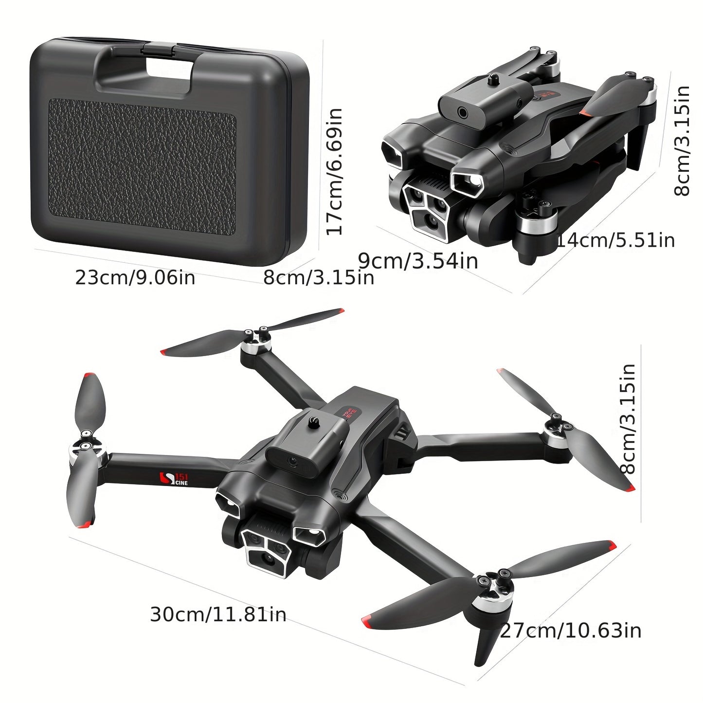 4K HD Three Camera Brushless Drone - Intelligent Obstacle Avoidance, Auto Return, One-Touch Take-Off/Landing, 360° Beauty Mode, 3 Rechargeable Batteries, Carrying Case, Wi-Fi Connectivity