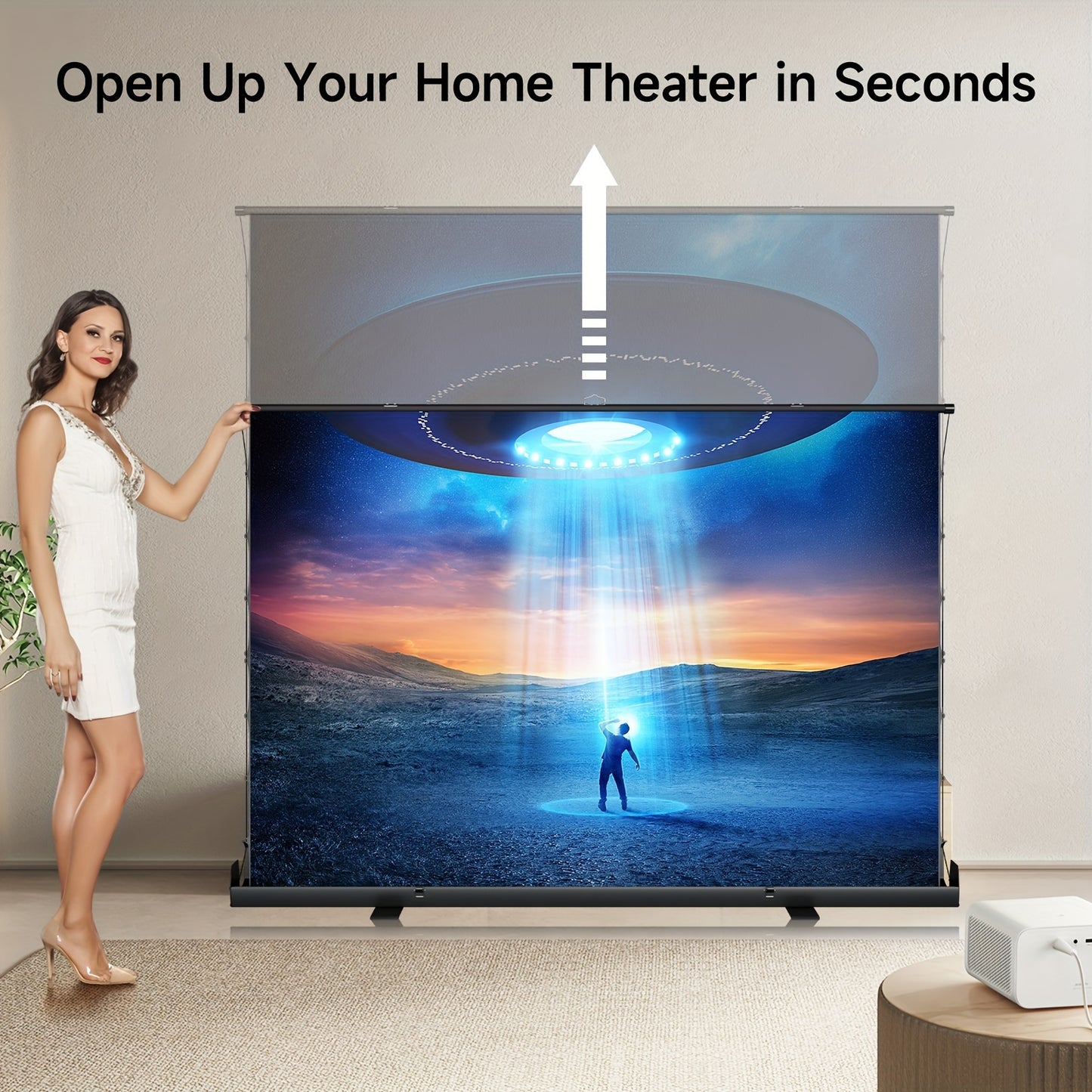 IN&VI Portable ALR Manual Pull Up Projector Screen - 100in, 178° Viewing Angle, 3D/4K HD, 16:9, Wrinkle-Free Design, Outdoor Movie Home Theater Backyard Night Viewing
