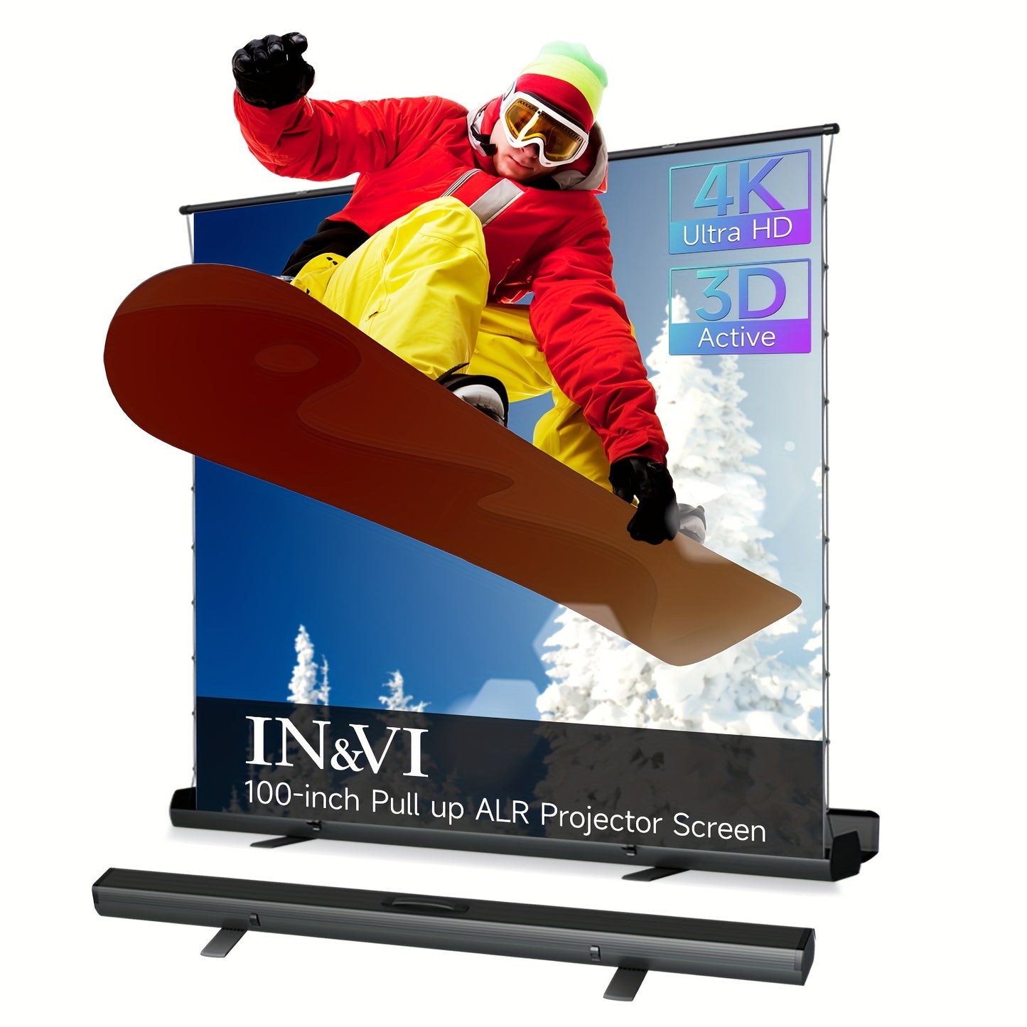 IN&VI Portable ALR Manual Pull Up Projector Screen - 100in, 178° Viewing Angle, 3D/4K HD, 16:9, Wrinkle-Free Design, Outdoor Movie Home Theater Backyard Night Viewing